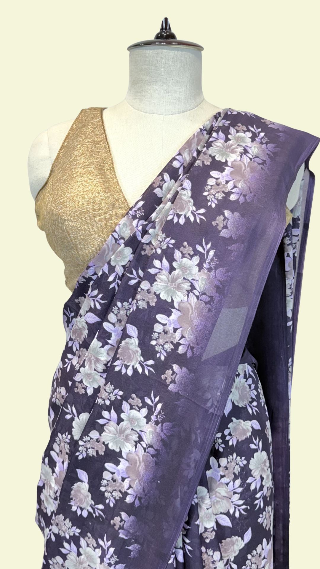 Purple Floral Printed Synthetic Saree