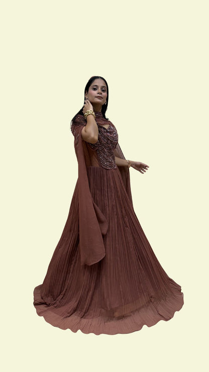 Designer Reception Gown for Women with Cape Sleeves | Engagement & Party Wear Dress