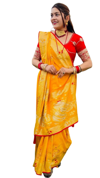 Mustard Yellow Pure Dola Banarasi Saree
