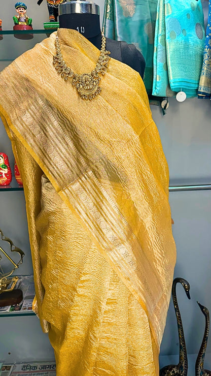 Yellow Marigold Mist Crust Tissue Saree