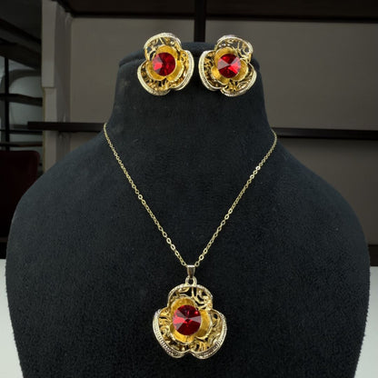 Royal Ruby Red Pendant Set with Earrings