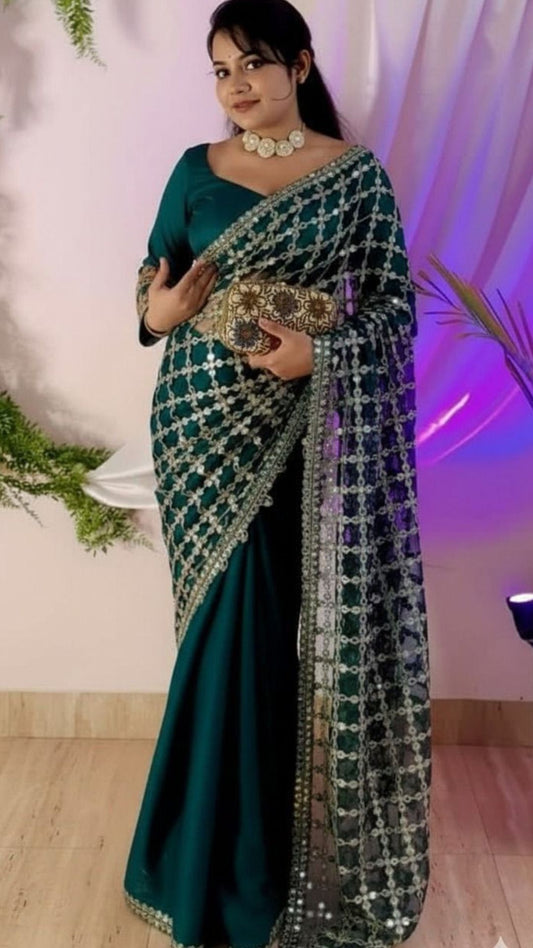 Designer Mirror Work Satin Saree