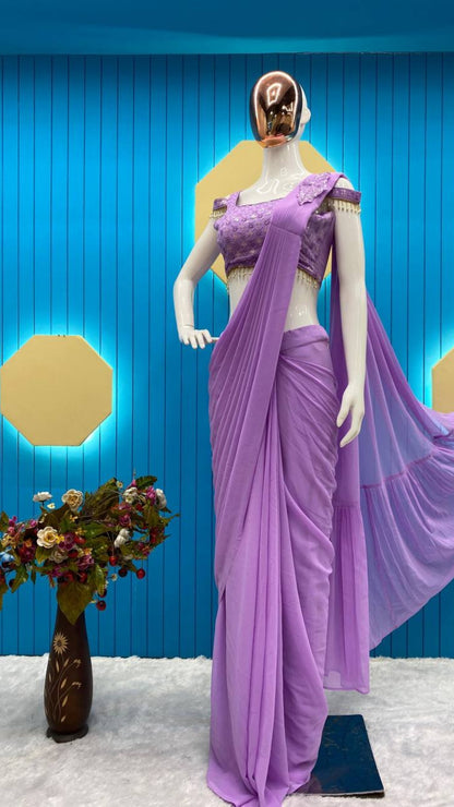 Lavender Purple Ready-to-Wear Georgette Saree