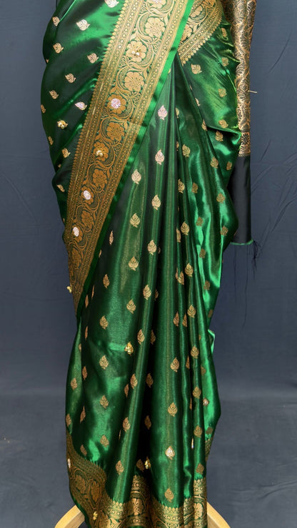 Green Tissue Ghungroo Mirror Work Saree