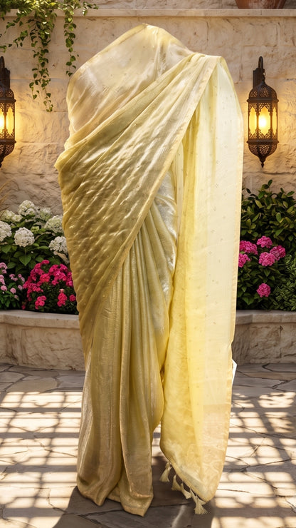 Banarashe Golden Yellow Crape Silk Saree