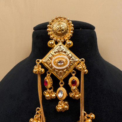 Traditional Gold Tone Chandbali Earrings with Chain Tassels