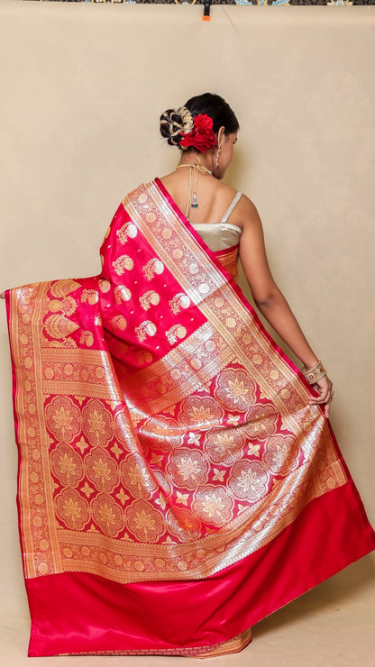 Rani Rasika Red Kanjivaram Silk Saree with Golden Floral Brocade
