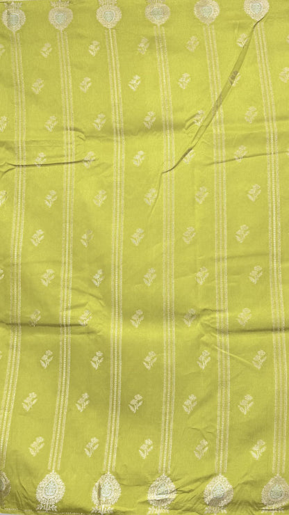 Lime Green Raw Mango Silk Saree