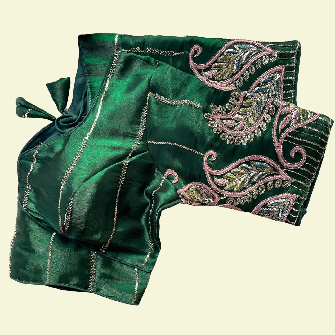 Emerald Green Multi-Sequence Paisley Designer Blouse