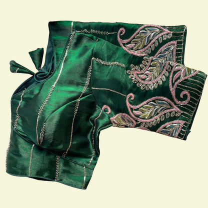 Emerald Green Multi-Sequence Paisley Designer Blouse