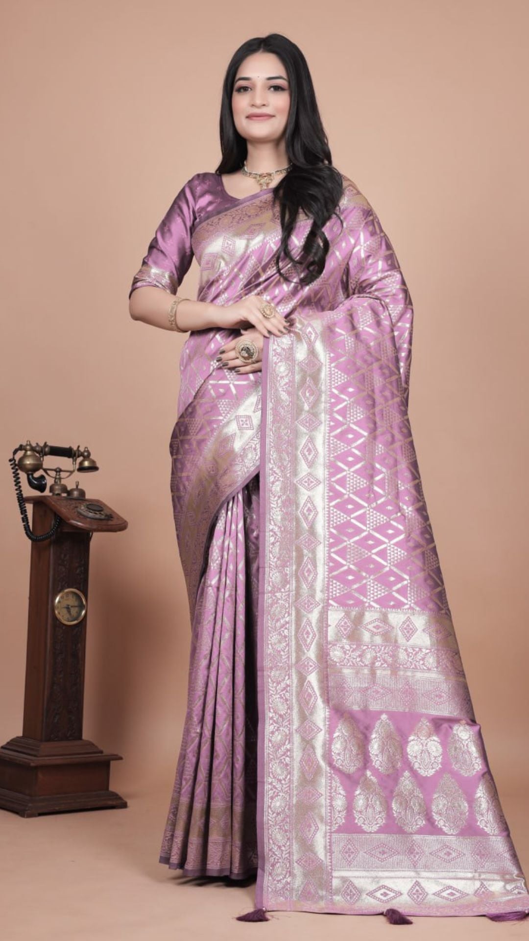 Lavender Banarasi Silk Saree with Silver Zari
