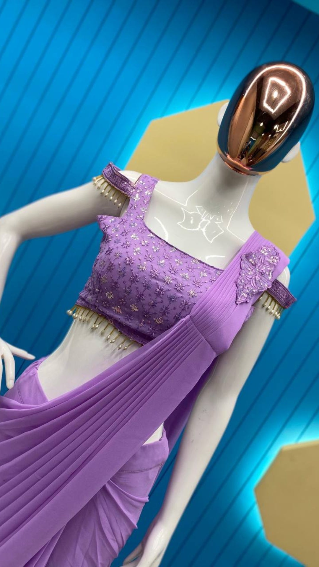 Lavender Purple Ready-to-Wear Georgette Saree