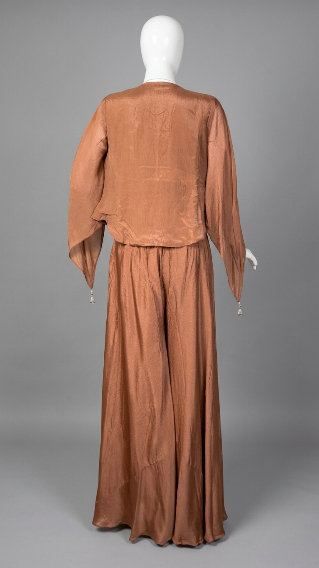 Banarashe Women’s Copper Brown Embroidered Peplum Top with Flared Palazzo & Draped Statement Jacket Co-Ord Set