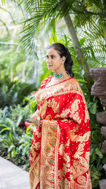 PURE RANI RED BANARASI KATAN SAREE