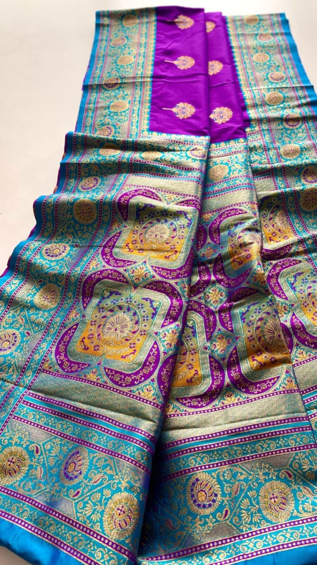 Royal Purple Premium Banarasi Silk Saree with Meenakari Weave & Contrast Blouse