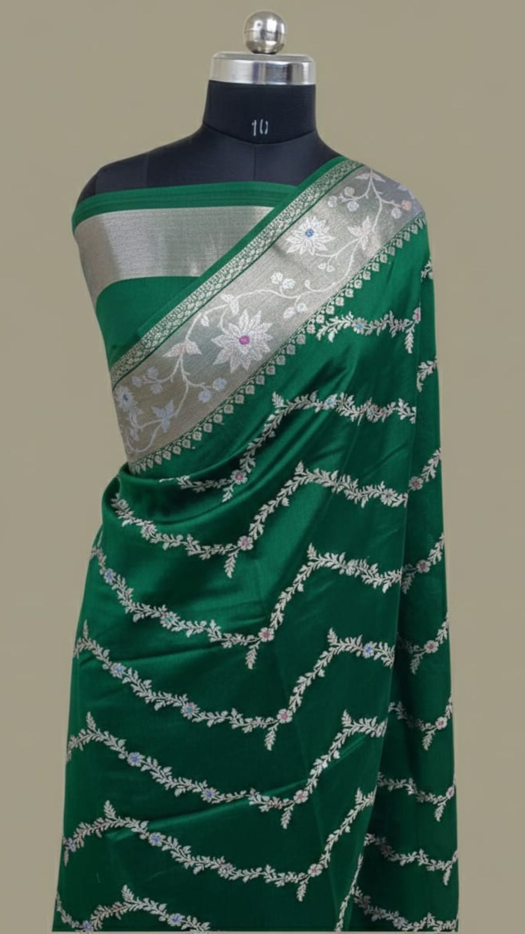 Emerald Green Banarasi Semi Chiffon Saree with Zari Meenakari Weaving & Brocade Blouse
