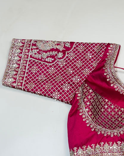 Bridal Magenta Raw Silk Blouse with Dori & Sequin Work