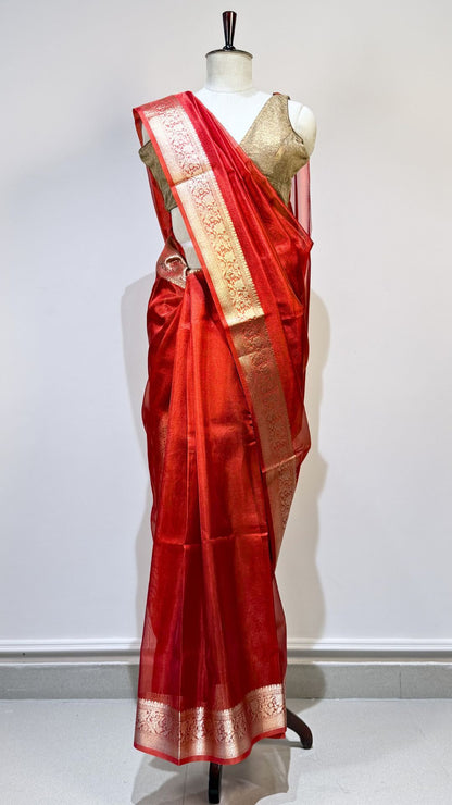 Red Banarasi Tissue Silk Saree