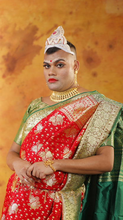Red and Green all Jaal Zari Art Work Handloom Katan Pure Silk Saree