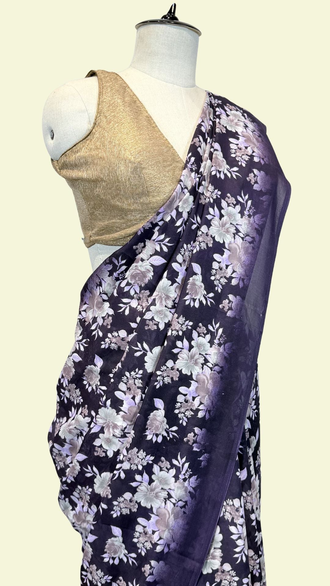 Purple Floral Printed Synthetic Saree