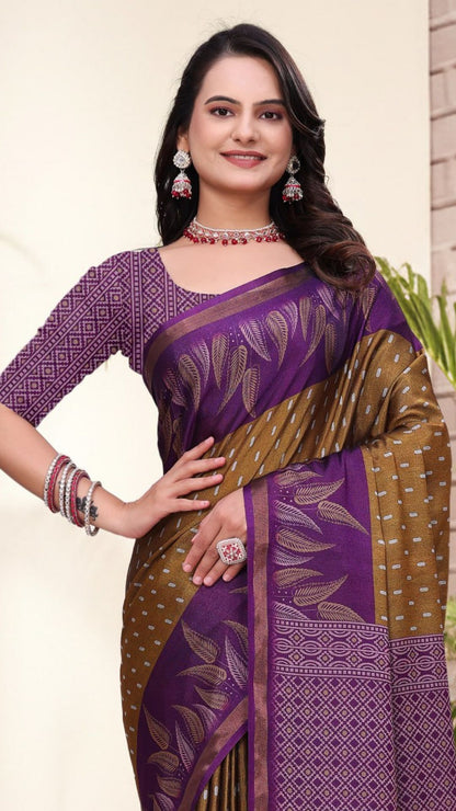 Elegant Purple Mal Cotton Saree with Designer Pallu & Contrast Weaving