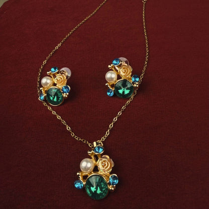 Green Stone Pendant & Earring Set for Women