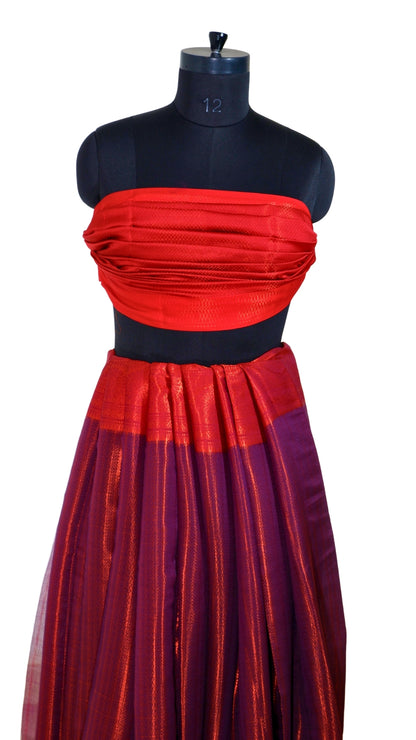 Purple with Red Contrast Banarasi Silk Saree