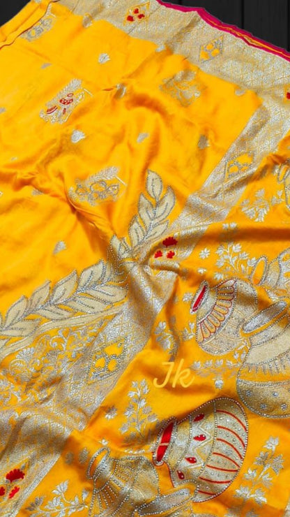 Mustard Yellow Pure Dola Banarasi Saree