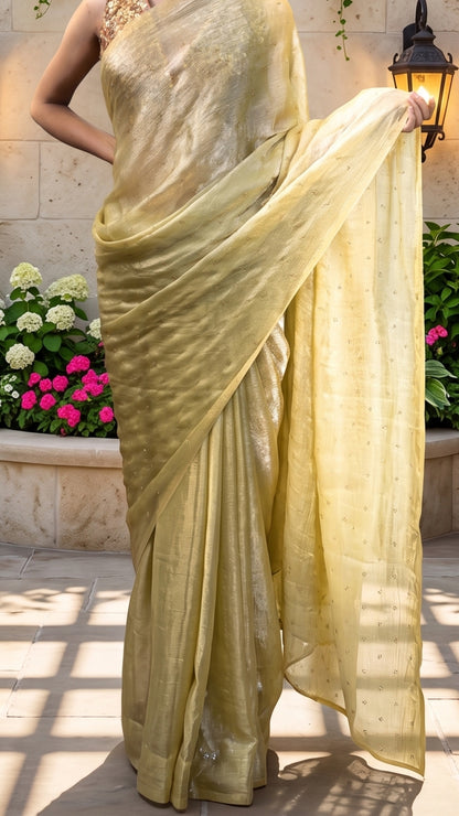 Banarashe Golden Yellow Crape Silk Saree