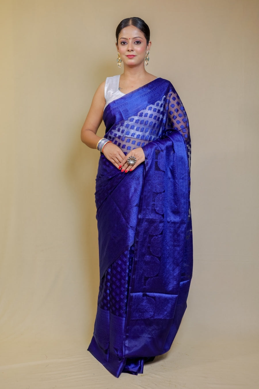 Regal Electric Blue Designer Banarasi Pure Silk Saree with Geometric and Floral Weave