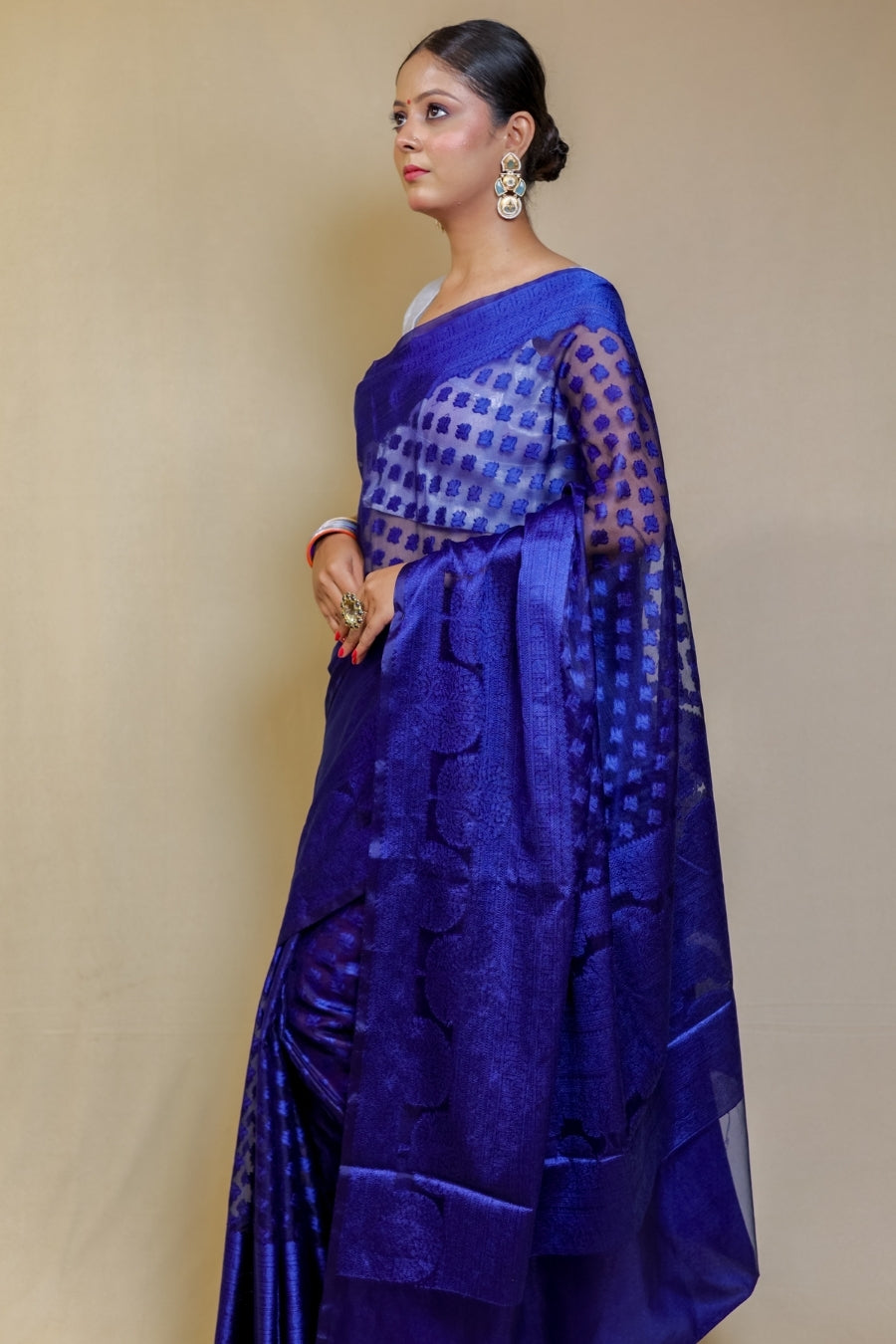 Regal Electric Blue Designer Banarasi Pure Silk Saree with Geometric and Floral Weave