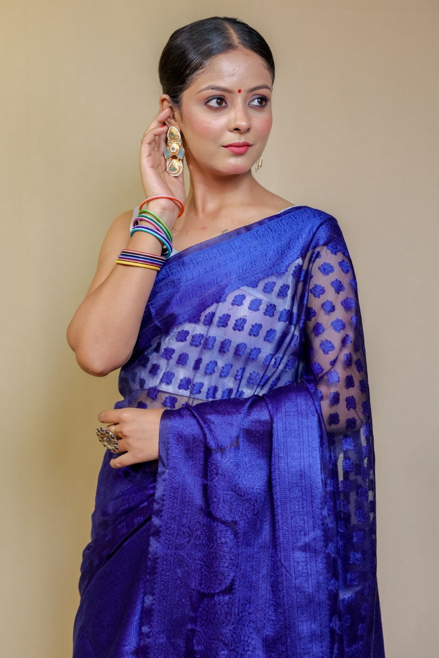 Regal Electric Blue Designer Banarasi Pure Silk Saree with Geometric and Floral Weave