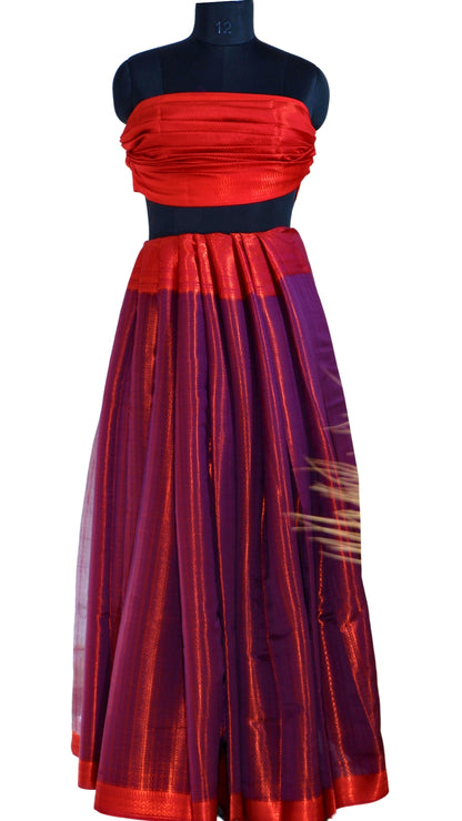Purple with Red Contrast Banarasi Silk Saree