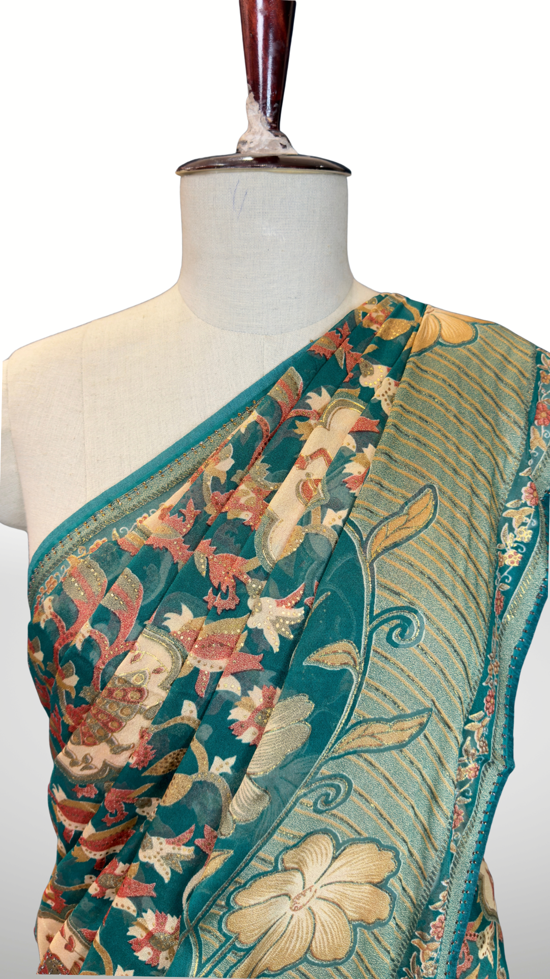 BanaraShe Teal Blue Floral Printed Saree with Traditional Paisley & Floral Motifs