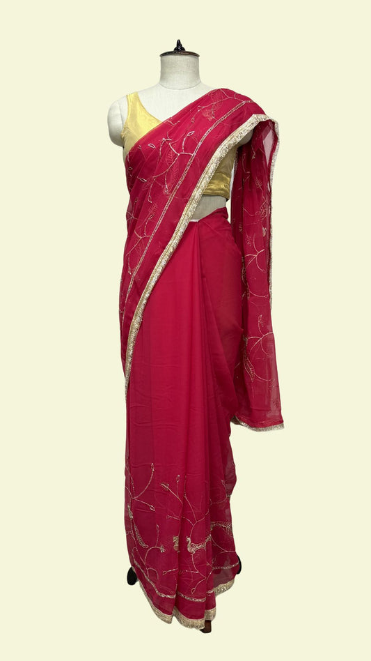 Dark Pink Chiffon Saree for Women