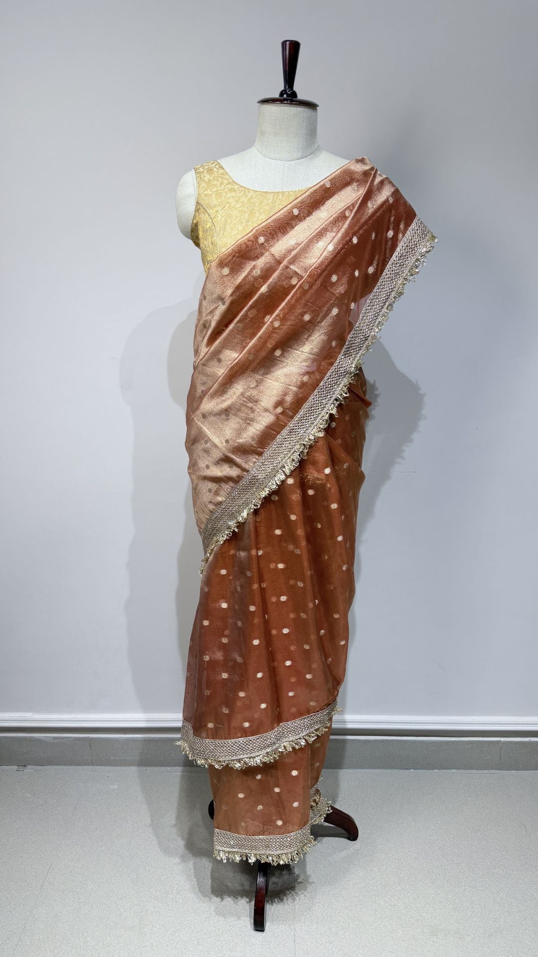 Orange Tissue Saree with Lace Border