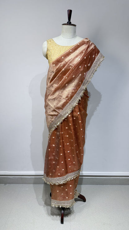 Orange Tissue Saree with Lace Border