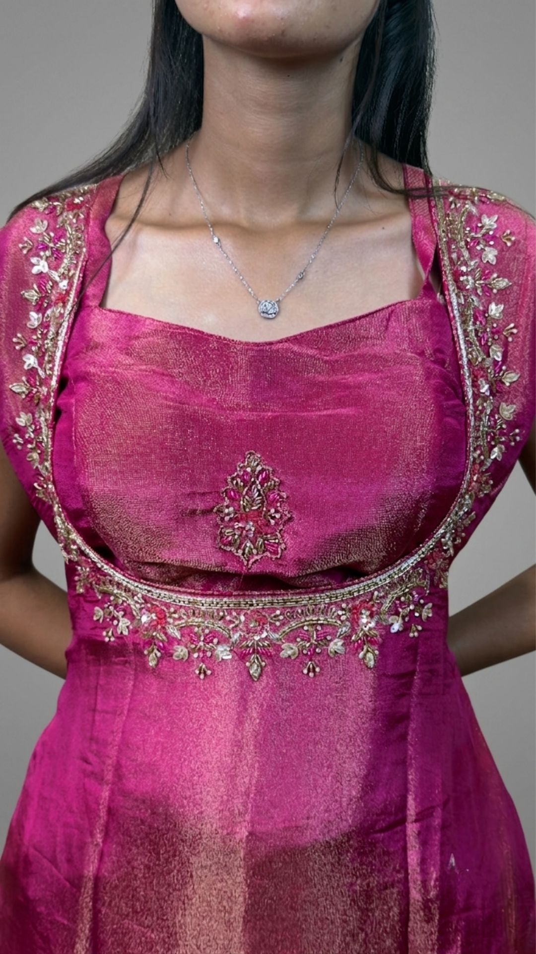 BanaraShe Pink Banarasi Brocade Indo-Western Palazzo Set with Corset Top