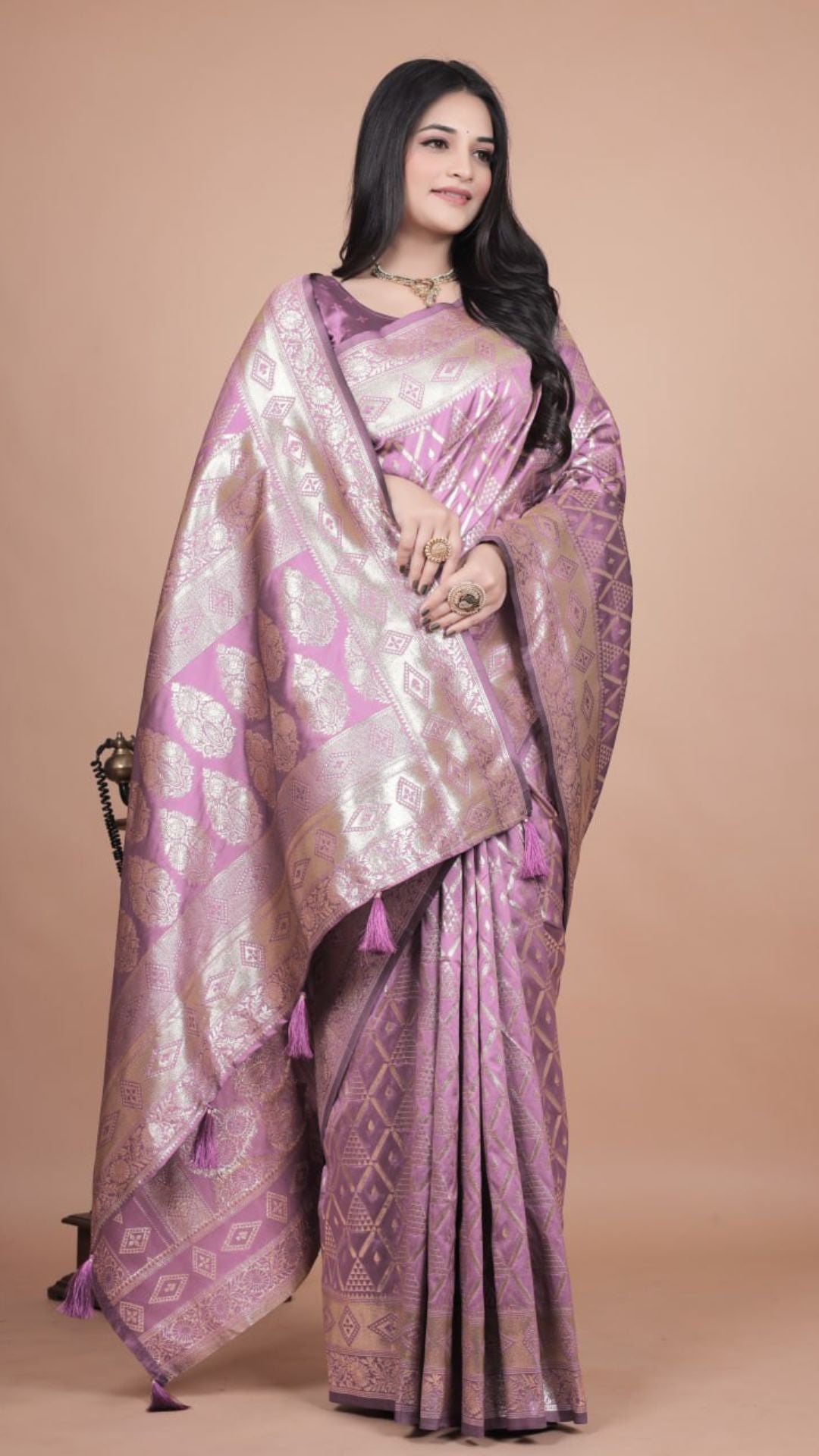 Lavender Banarasi Silk Saree with Silver Zari