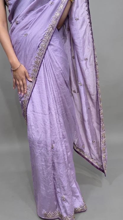 Banarashe Elegant Lavender Tissue Saree with Zari Border