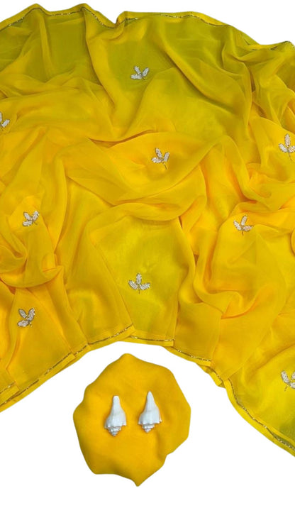 Sunshine Yellow Hand-Embellished Georgette Saree