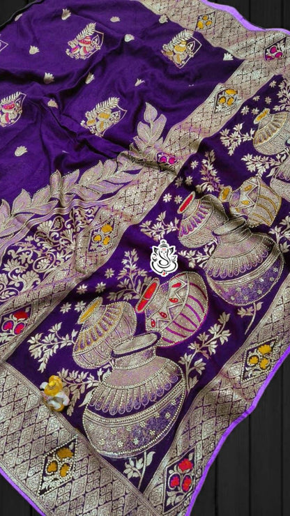 Royal Blue Pure Dola Banarasi Saree with Zari Work