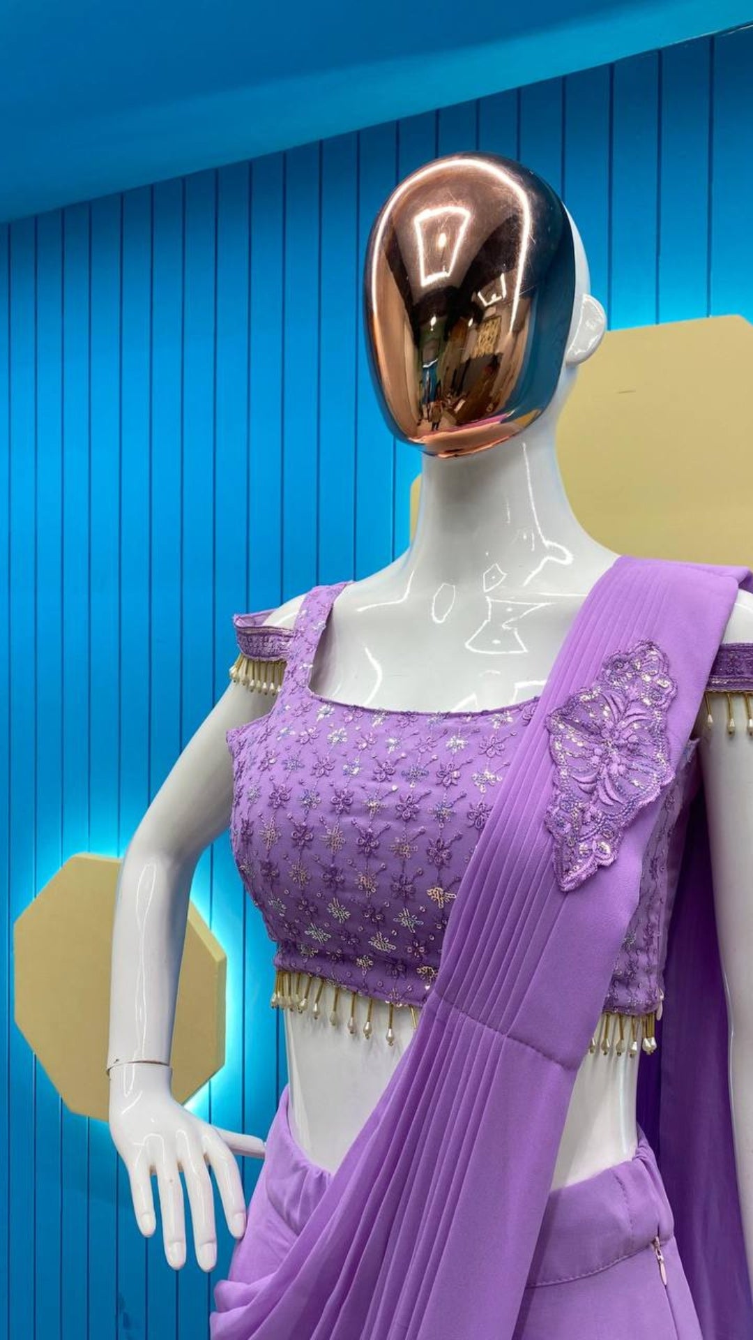 Lavender Purple Ready-to-Wear Georgette Saree
