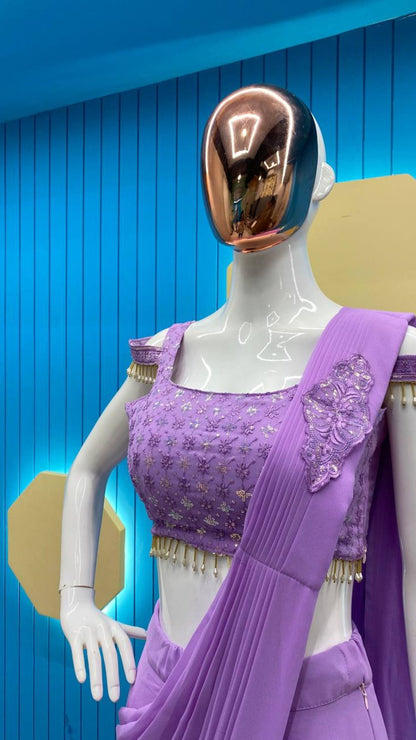 Lavender Purple Ready-to-Wear Georgette Saree