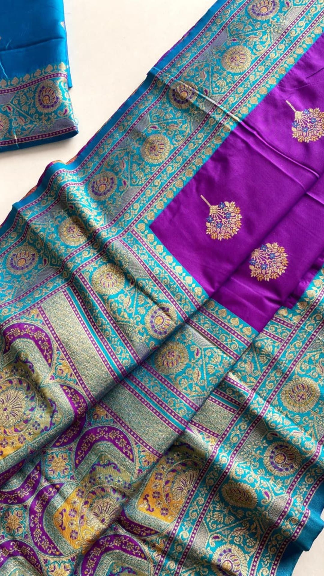 Royal Purple Premium Banarasi Silk Saree with Meenakari Weave & Contrast Blouse