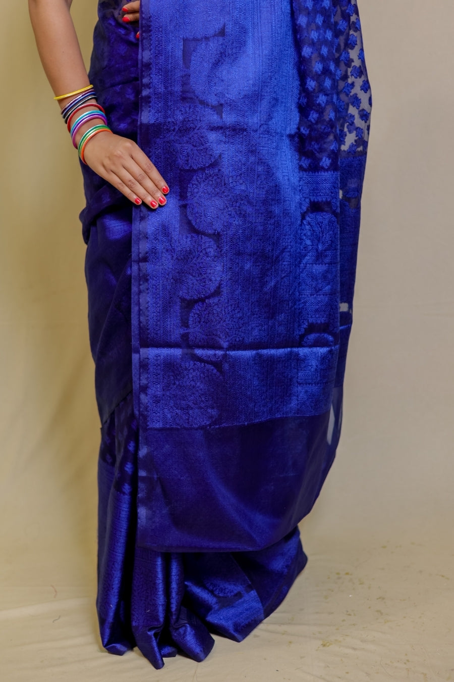 Regal Electric Blue Designer Banarasi Pure Silk Saree with Geometric and Floral Weave