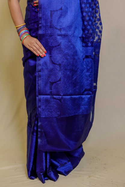 Regal Electric Blue Designer Banarasi Pure Silk Saree with Geometric and Floral Weave