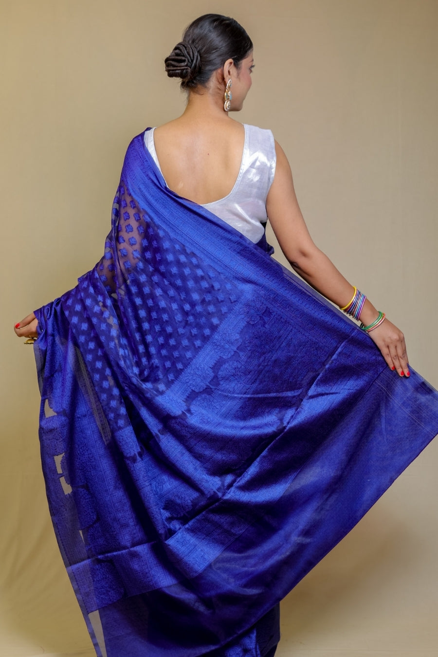 Regal Electric Blue Designer Banarasi Pure Silk Saree with Geometric and Floral Weave