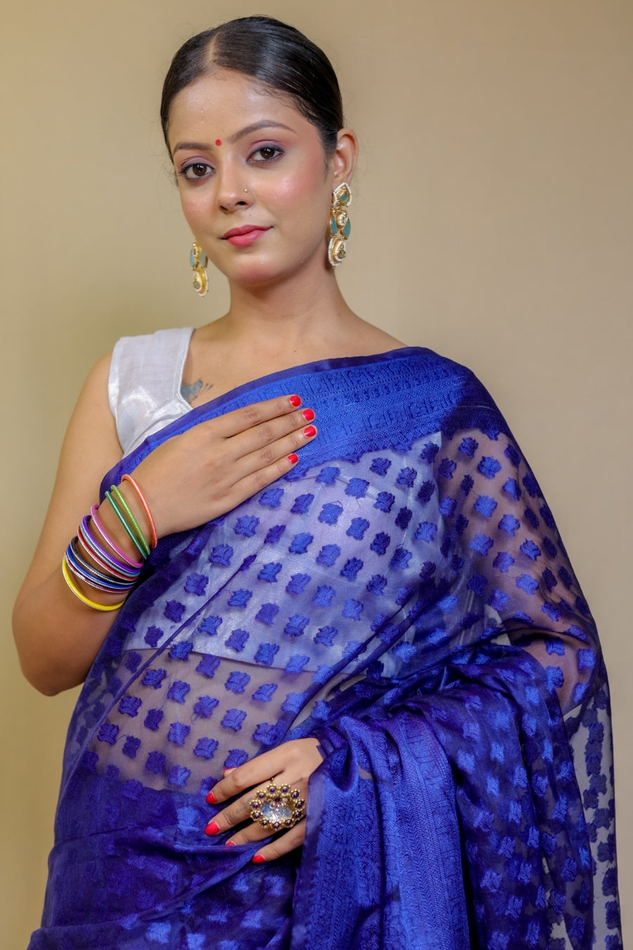 Regal Electric Blue Designer Banarasi Pure Silk Saree with Geometric and Floral Weave