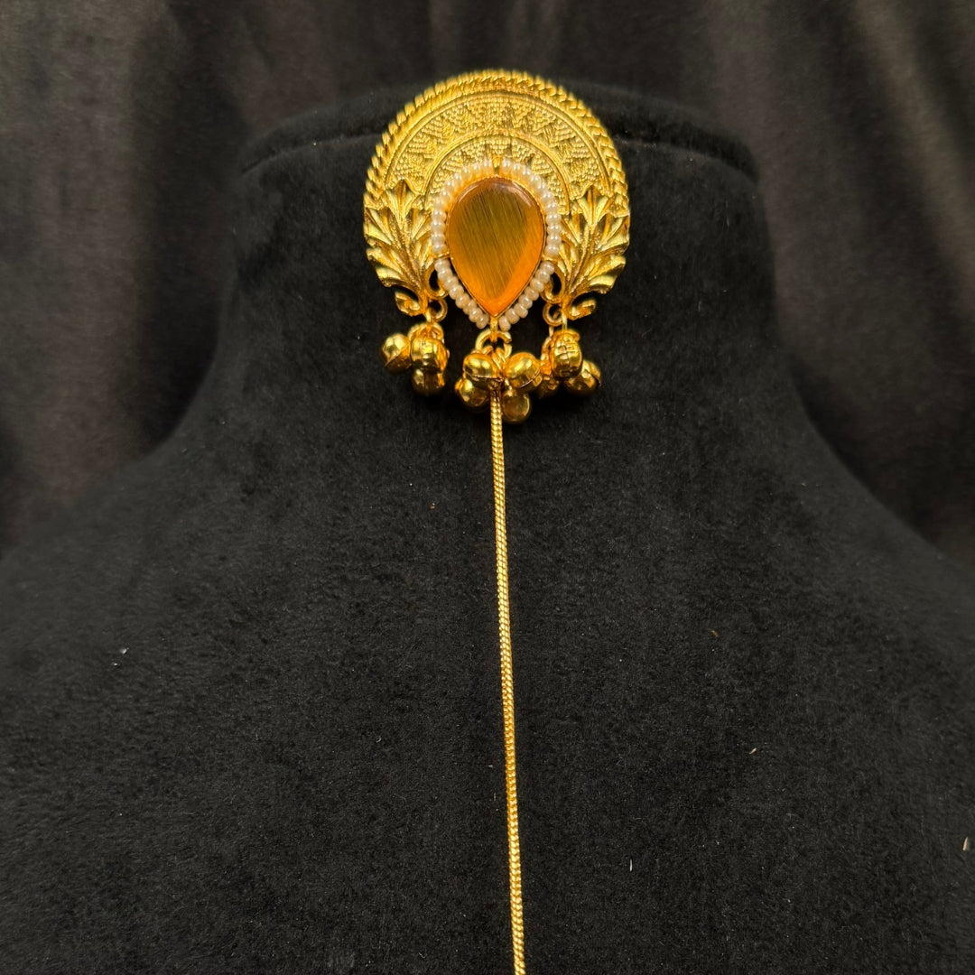 Earrings with Orange Stone, Long Chain Dangle, Peacock Design